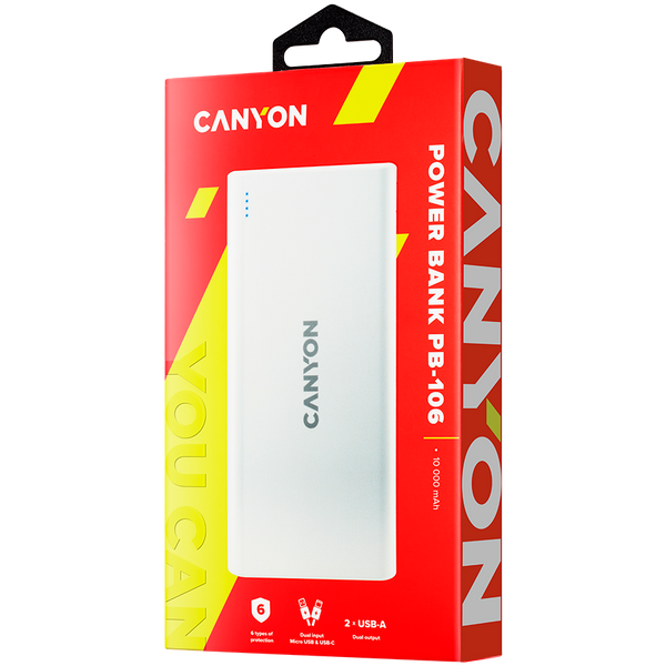 Павербанк CANYON PB-106 Білий (CNE-CPB1006W)
