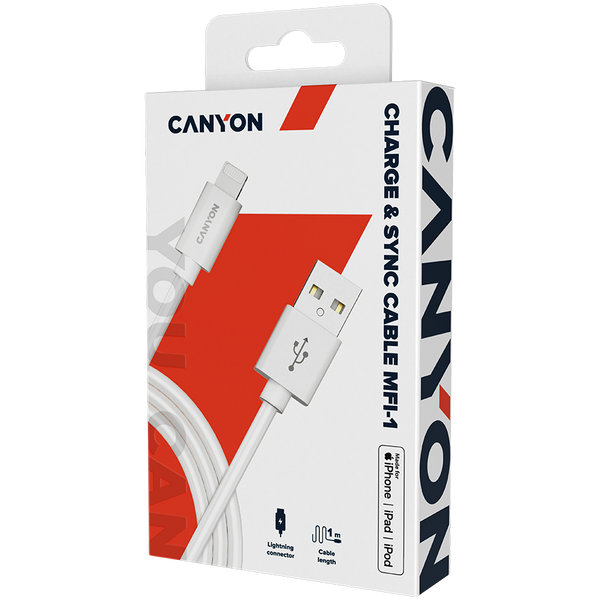 Кабель CANYON MFI-1 Белый (CNS-MFICAB01W), Белый