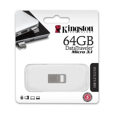 Накопичувач Kingston 64GB USB 3.2 Type-A Gen1 DT Micro R200MB/s Metal - Suricom