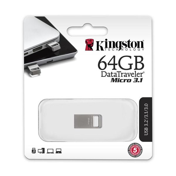 Накопичувач Kingston 64GB USB 3.2 Type-A Gen1 DT Micro R200MB/s Metal