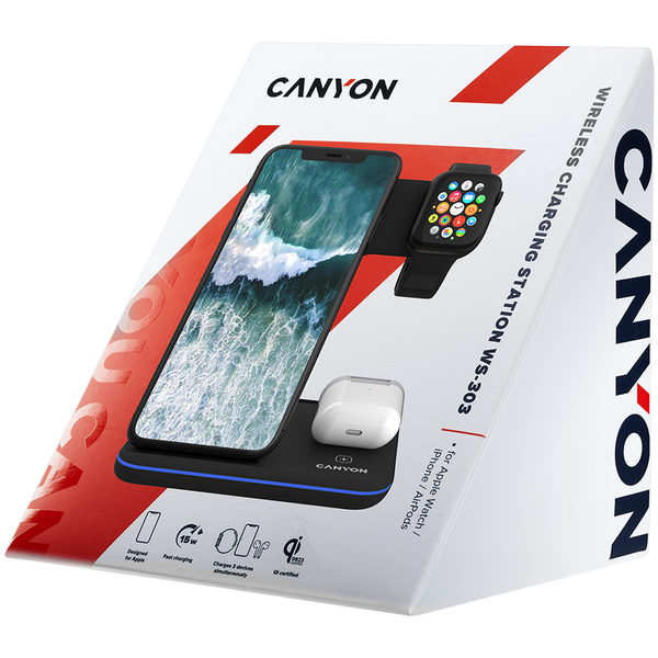 Бездротовий зарядний пристрій CANYON WS-303 Чорний (CNS-WCS303B)