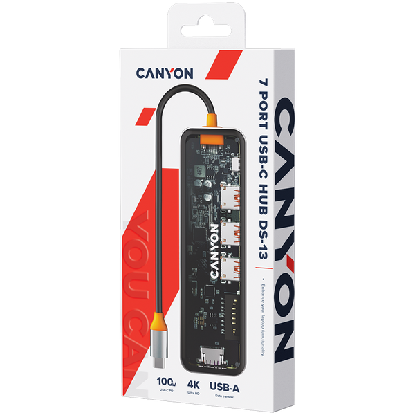 USB-хаб CANYON DS-13 Темно-сірий (CNS-TDS13), Сірий