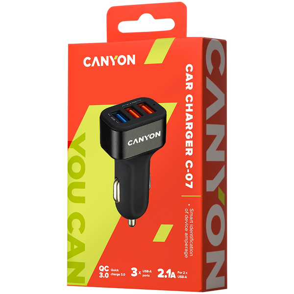 Автомобильное зарядное устройство CANYON C-07 Черный (CNE-CCA07B), Черный