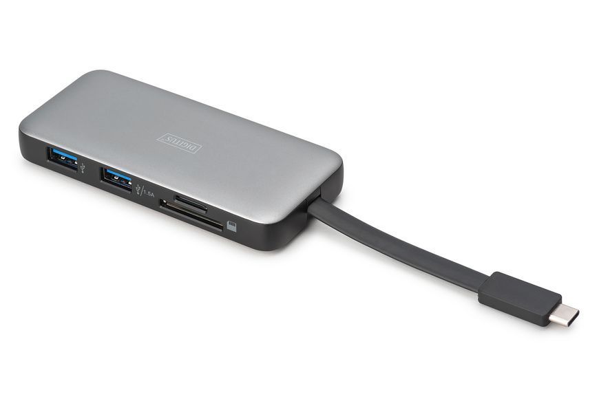 Док-станция DIGITUS USB-C, HDMI, 2xUSB-A, USB-C, SD, MicroSD, RJ54, Travel (DA-70916)